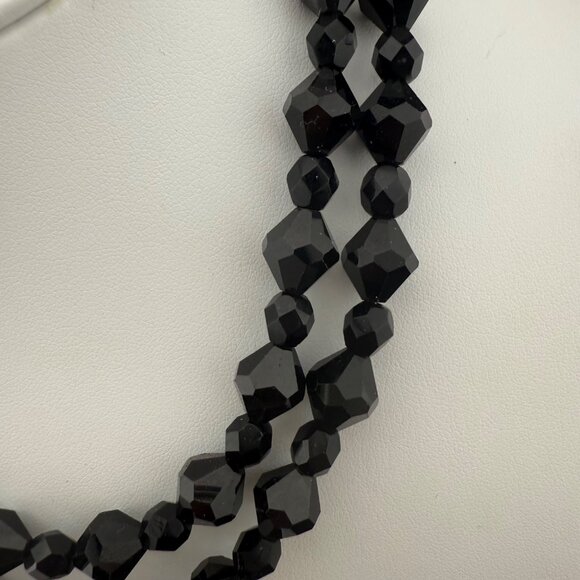 Faceted Black Glass Bead Necklace With 14K Gold Filled Accents Two-Strand Elegan - Picture 5 of 9